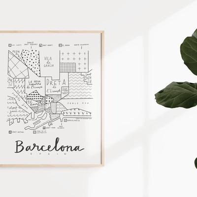 Art By Aleisha Barcelona Neighborhood Map Print - 12" X 16"