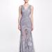 Marchesa Notte V-Neck Ruched Gown - Silver - Grey - 8