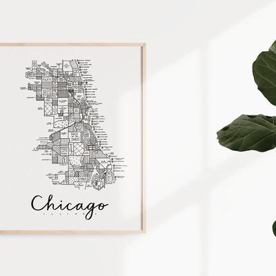 Art By Aleisha Chicago Neighborhood Map Print - 11" X 14"