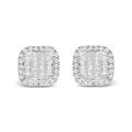 Haus of Brilliance 10K White Gold 7/8 Cttw Diamond Princess Composite And Halo Stud Earrings (I-J Color, I1-I2 Clarity) - Grey