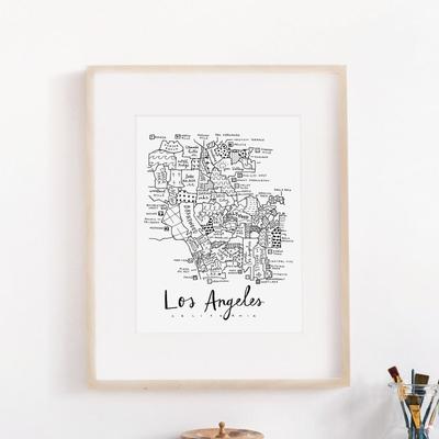 Art By Aleisha Los Angeles Neighborhood Map Print - 11" X 14"