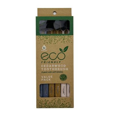 PURSONIC 100% Eco-Friendly Cedarwood Toothbrushes - 6 Pack