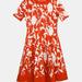 Oscar de la Renta Oscar De La Renta Women's Orange / White Short Sleeve Floral Damask Fit-and-Flare Dress - S - Orange - S