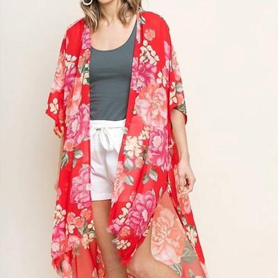 Umgee Floral Sheer Kimono - Red