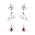 Haus of Brilliance 18K White Gold 1 1/4 Cttw Diamond and 4.1 x 2.2mm Red Pear-Cut Ruby Freeform Dangle Drop Earring (E-F Color, VS1-VS2 Clarity) - White