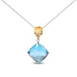 Haus of Brilliance 18K White and Yellow Gold Diamond Accent and Yellow Citrine and Sky Blue Topaz Gemstone Dangle Drop 18" Pendant Necklace (G-H Color, SI1-SI2 Clarity) - White - 18