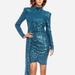 ONE33 SOCIAL The Diana | Peacock Sequin Faux Wrap Cocktail Dress - Blue - 00