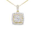 Haus of Brilliance 14K Yellow Gold 1/2 Cttw Round And Princess-Cut Diamond Double Halo 18" Pendant Necklace - H-I Color, SI2-I1 Clarity - Yellow - 18