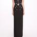 Marchesa Notte Scattered Crystal Column Gown - Black - Black - 8