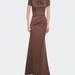 La Femme Elegant Long Jersey Dress With Short Sleeves - Brown - 10