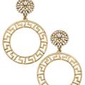 Canvas Style Emilia Greek Keys Circle & Pearl Studded Statement Earrings - Gold