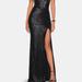 La Femme High Neck Sequin Gown With Open Back And Slit - Black - 10