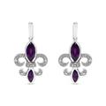 Haus of Brilliance .925 Sterling Silver Marquise Cut Amethyst And Diamond Accent Fleur De Lis Dangle Stud Earrings (H-I Color, SI1-SI2 Clarity) - Grey