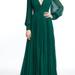 Badgley Mischka Soft Long Deep V-Neck Gown - Green