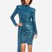 ONE33 SOCIAL The Diana | Peacock Sequin Faux Wrap Cocktail Dress - Blue - 6