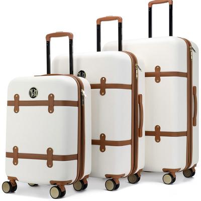 Badgley Mischka Luggage Grace 3 Piece Expandable Retro Luggage Set - White - STANDARD