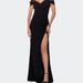 La Femme Off the Shoulder Fully Ruched Floor Length Gown - Black - 12