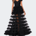 La Femme Sheer Layered Tulle Off the Shoulder Prom Gown - Black - 2