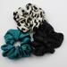 Jacoba Jane Silk Satin Scrunchie Set - Leopard, Black, Ocean - Black