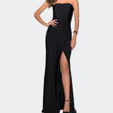 La Femme Strapless Gown With Double Criss Cross Open Back - Black - 4