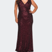 La Femme Long Sequin Plus Size Gown with V-Neck - Red - 18W