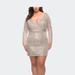La Femme Short Sequin Plus Dress with Long Sleeves - Grey - 18W
