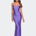 La Femme Long Ruched Jersey Dress with Thin Straps - Purple - 8