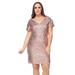 Anna-Kaci Plus Size Sequin Ruched Sleeve Cocktail Dress - Pink - XL