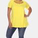 White Mark Plus Size Crisscross Cutout Short Sleeve Top - Yellow - 3X