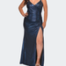 La Femme Metallic Plus Size Dress With Cut Out Open Back - Blue - 22W