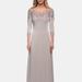 La Femme Jersey Mother of the Bride Gown with Lace Neckline - Grey - 8