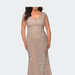 La Femme Faux Wrap Bodice Sequin Plus Size Gown - Gold - 12W