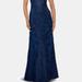 La Femme Lace Evening Gown with Cap Sleeves and V-Neck - Blue - 2