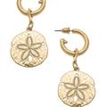 Canvas Style Sand Dollar Drop Hoop Earring in Worn Gold - Gold