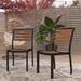 Merrick Lane Kersey Outdoor Stackable Side Chairs Faux Poly Teak Wood and Metal Patio and Deck Chairs - Brown