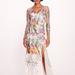 Marchesa Notte Ribbons Long Sleeve Gown - Ivory Multi - White