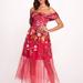 Marchesa Notte Ribbons Midi Dress - Fuchsia - Red