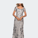 La Femme Floral Short Sleeve Formal Dress with Scoop Neck - Grey - 12