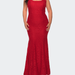 La Femme Stretch Lace Plus Size Gown with Beading - Red - 18W