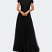 La Femme Tulle Off the Shoulder A-line Dress with Rhinestones - Black - 10