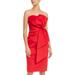 Badgley Mischka Strapless Front Bow Sheath Cocktail Dress - Red