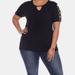 White Mark Plus Size Keyhole Neck Cutout Short Sleeve Top - Black - 3X