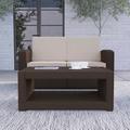 Merrick Lane Malmok Outdoor Furniture Coffee Table Chocolate Brown Faux Rattan Wicker Pattern All-Weather Patio Coffee Table With Shelving - Brown