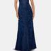 La Femme Lace Evening Gown with Cap Sleeves and V-Neck - Blue - 4