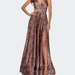 La Femme Leopard Print A-line Prom Gown with Tie Up Back - Brown - 4