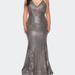 La Femme Sequin Plus Size Dress with Criss Cross Back - Grey - 12W