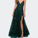 La Femme Tulle Prom Dress with Floral Detail and Side Slit - Green - 16