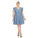 White Mark Women's Plus Size Ruffle Sleeve Ruffle Sleeve Knee-Length Dress - Blue - 1X