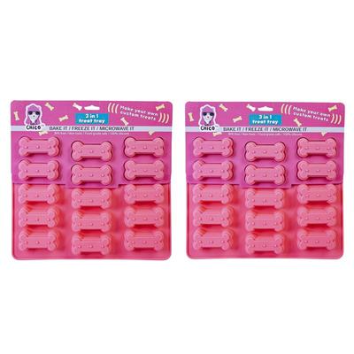 American Pet Supplies Dog Bone 3 In 1 Silicone Baking Treat Tray - 2 Pack - Pink - ONE SIZE