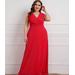 Kaimilan Red Evening A-Line V-Neck Sleeveless Tea Dress - Red - 14